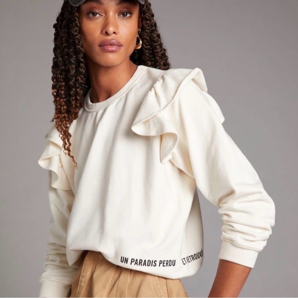 Clare V. Ruffle Sweatshirt - Cream original $185 - Picture 2 of 12